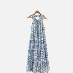 NWT Calypso St. Barth Summer Beachy,  Maxi Dress Blue White Floral XL